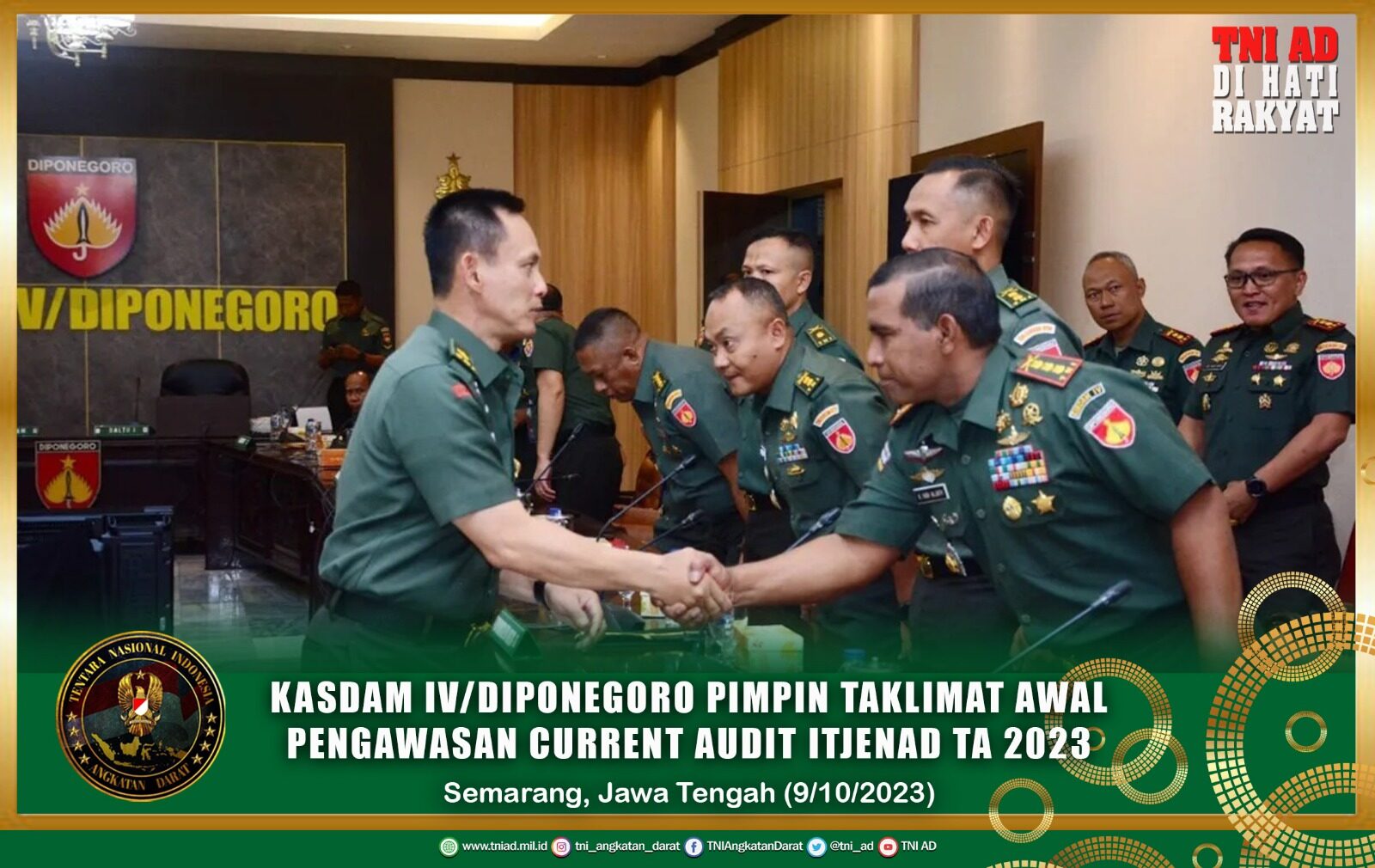 Kasdam IV/Diponegoro Pimpin Taklimat Awal Pengawasan Current Audit Itjenad TA 2023