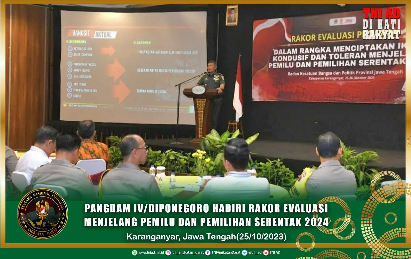 Pangdam IV/Diponegoro hadiri Rakor Evaluasi menjelang Pemilu dan pemilihan serentak 2024