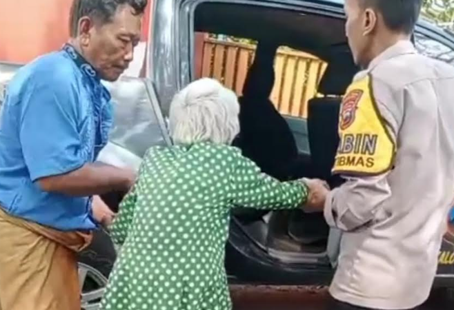 Respon Cepat Bhabinkamtibmas Polsek Wonopringgo Tangani Nenek yang Terlantar