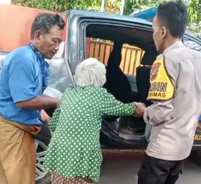 Respon Cepat Bhabinkamtibmas Polsek Wonopringgo Tangani Nenek yang Terlantar